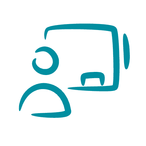 Icon zeigt einen Lehrer vor einer Tafel